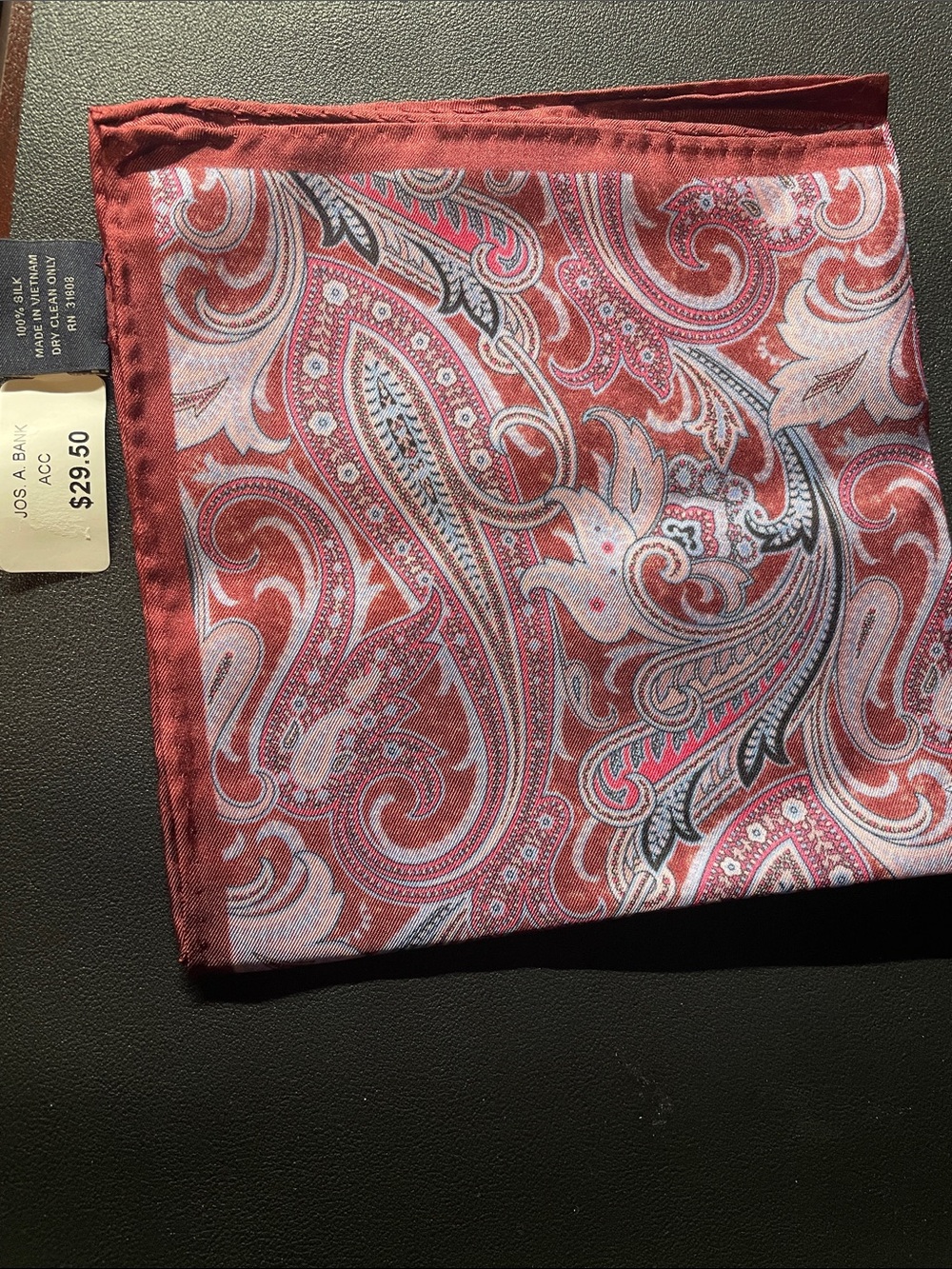 Jos. A. Bank Coral and White Paisley Silk Pocket Square